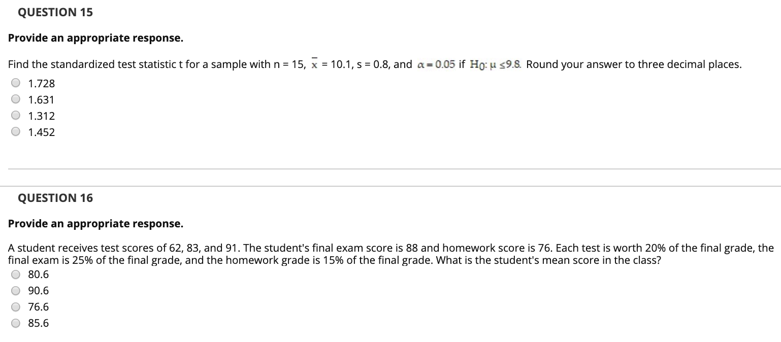 Solved Question 15 Provide An Appropriate Response Find The