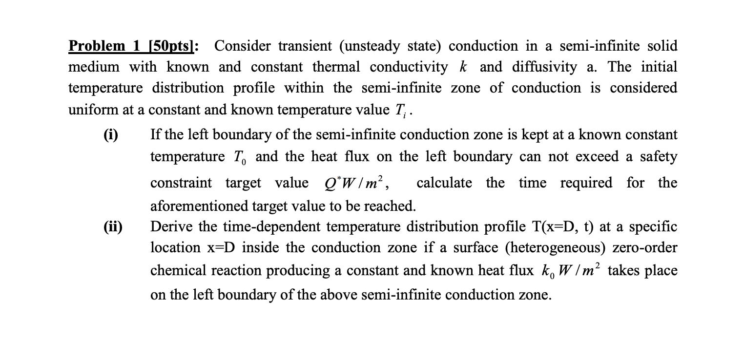 Problem 1 (50pts]: Consider transient (unsteady | Chegg.com