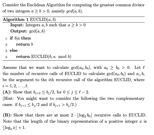 Solved Consider The Euclidean Algorithm For Computing The