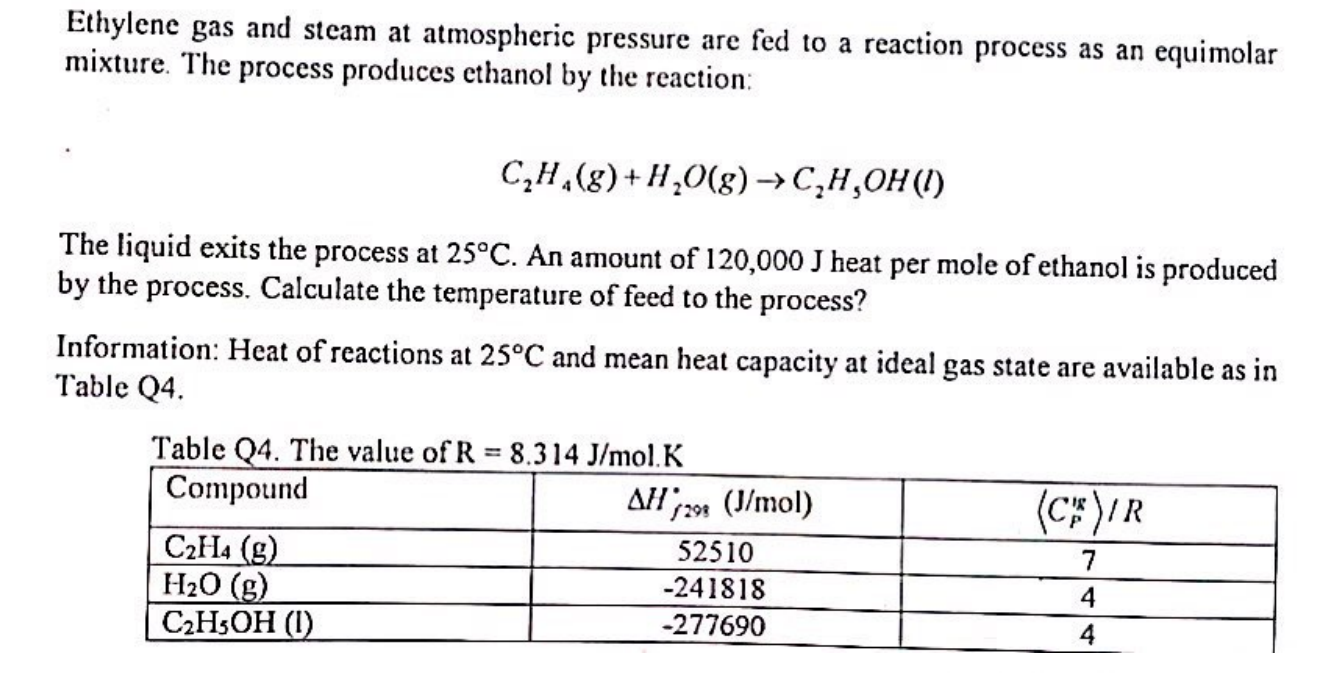 Solved Ethylene gas and steam at atmospheric pressure are Chegg