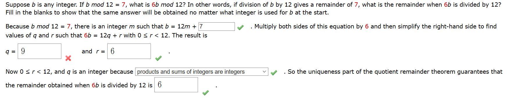 Solved Suppose B Is Any Integer. If B Mod 12 = 7, What Is 6b | Chegg.com