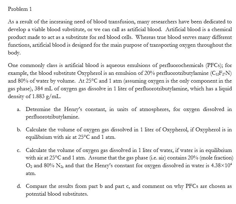 Solved Problem 1 As a result of the increasing need of blood | Chegg.com