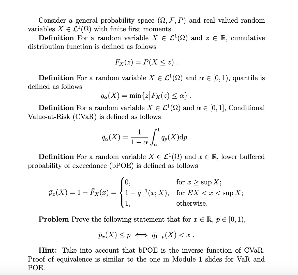 Solved Consider a general probability space (Ω,F,P) and real | Chegg.com