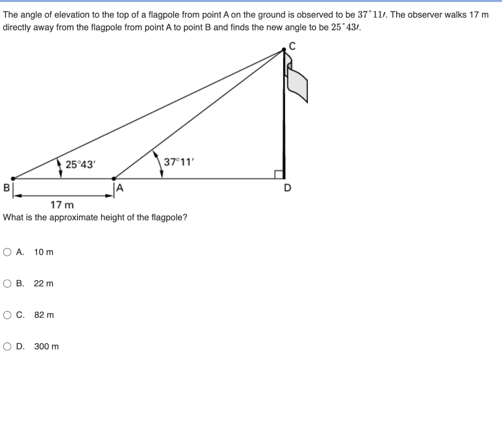 solved-the-angle-of-elevation-to-the-top-of-a-flagpole-from-chegg