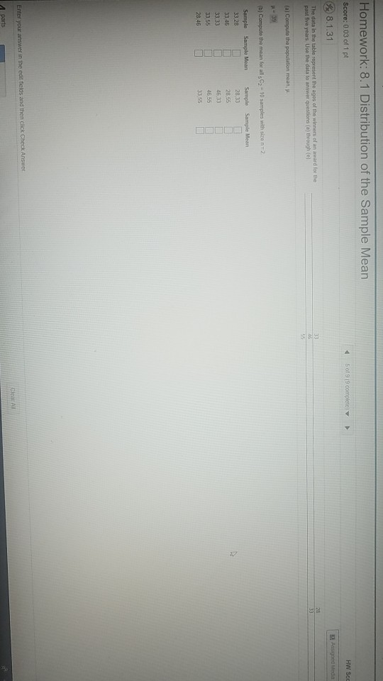 Solved Homework: 8.1 Distribution of the Sample Mean Score: | Chegg.com