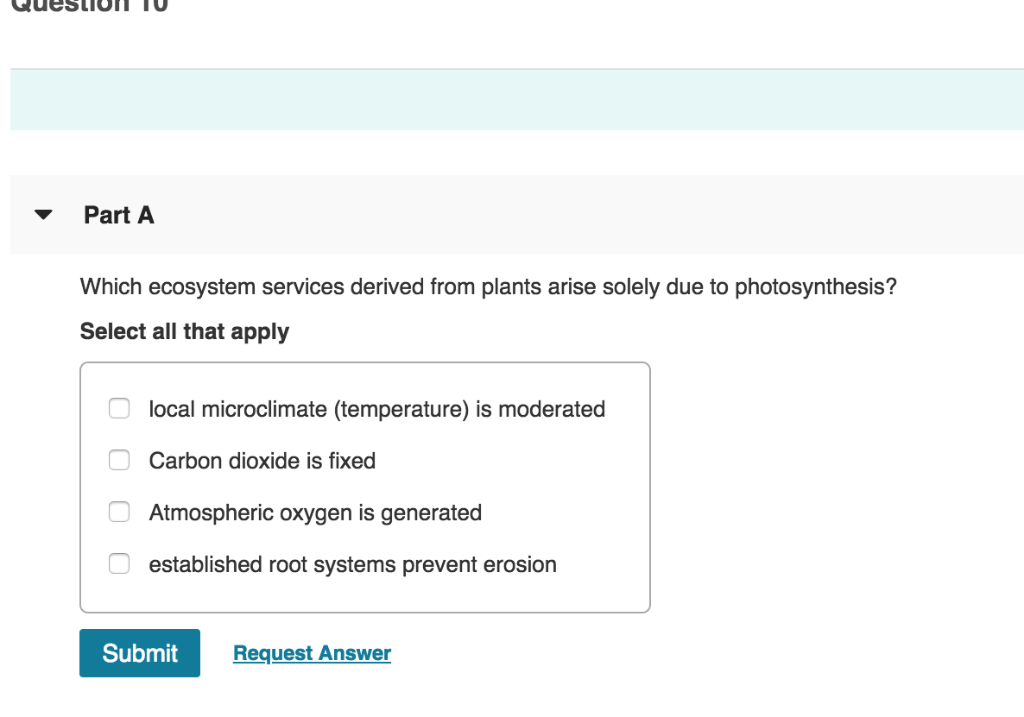 Solved Part A Which ecosystem services derived from plants