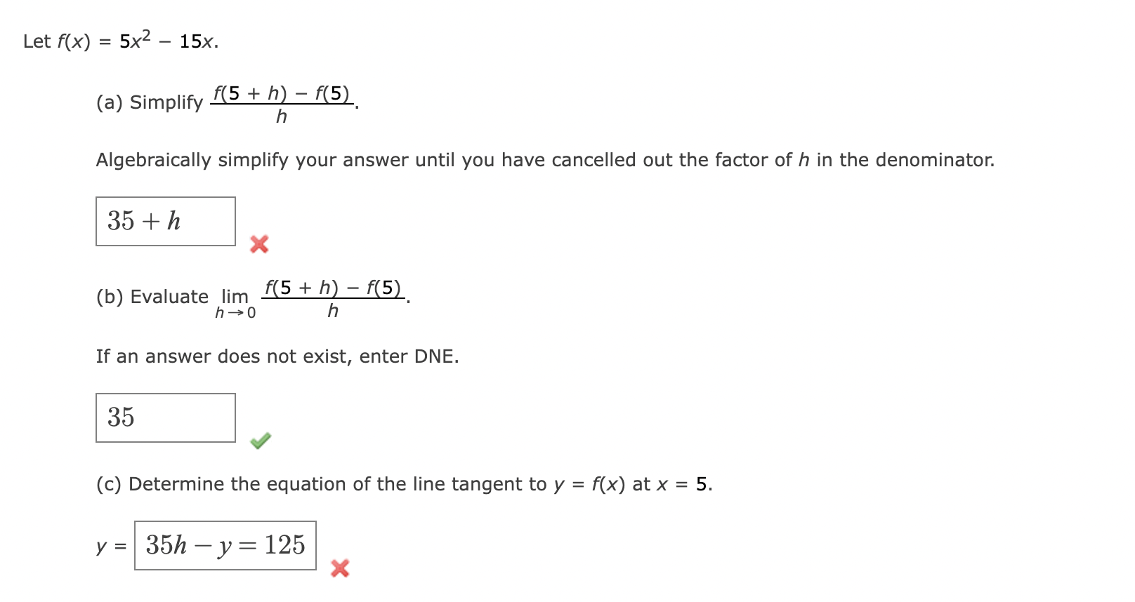 Solved Let F X 5x² 15x A Simplify F 5 H − F 5 H