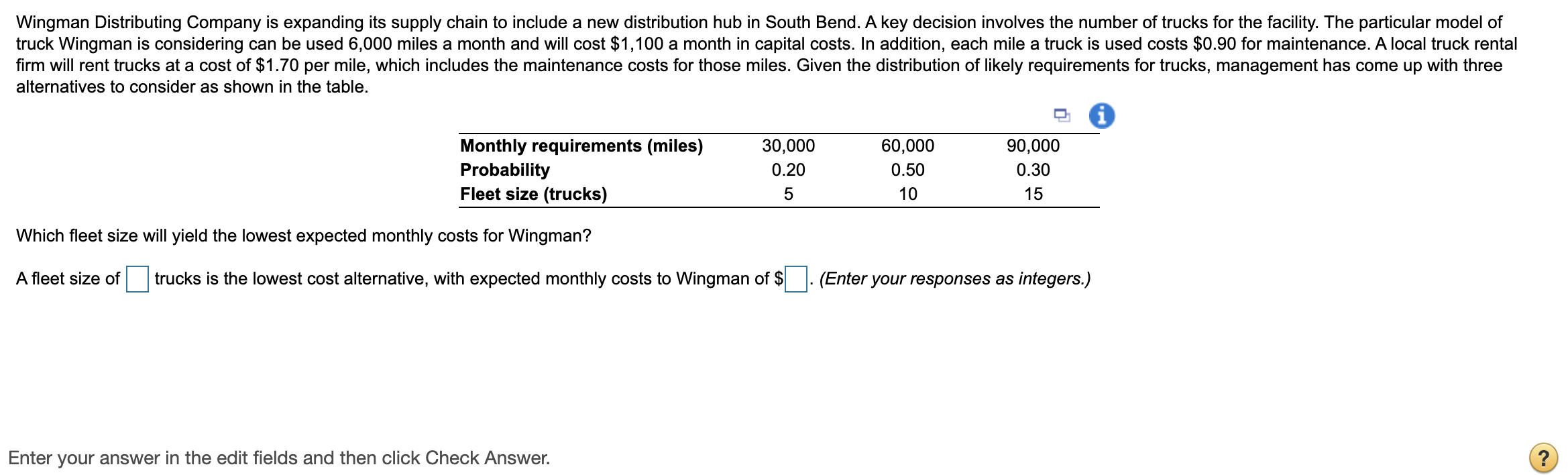 Solved Wingman Distributing Company is expanding its supply | Chegg.com