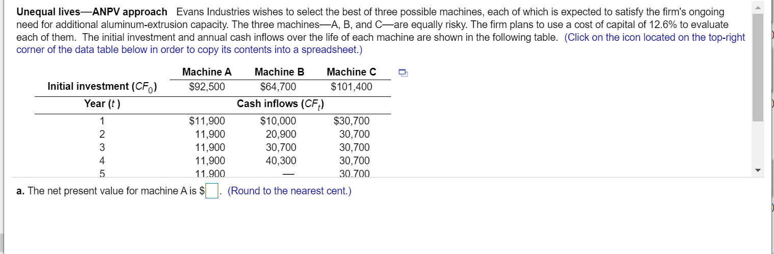 Solved Unequal Lives—ANPV Approach Evans Industries Wishes | Chegg.com
