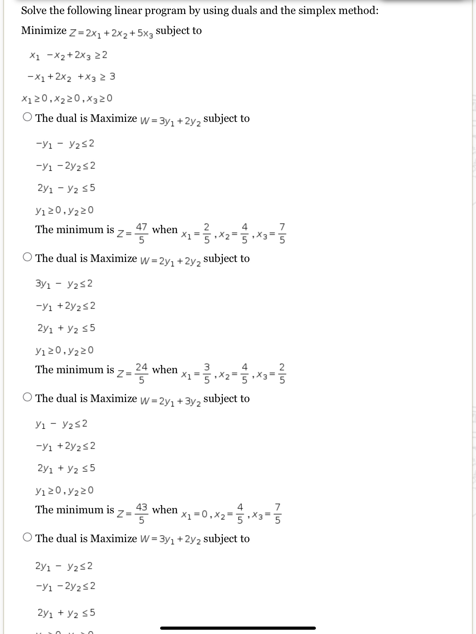 Solved Ine Minimum Is Z 54t When X1 5c x2 54 x3 51 The Dual Chegg