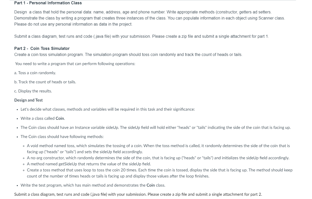 Solved Part 1 - Personal Information Class Design a class | Chegg.com