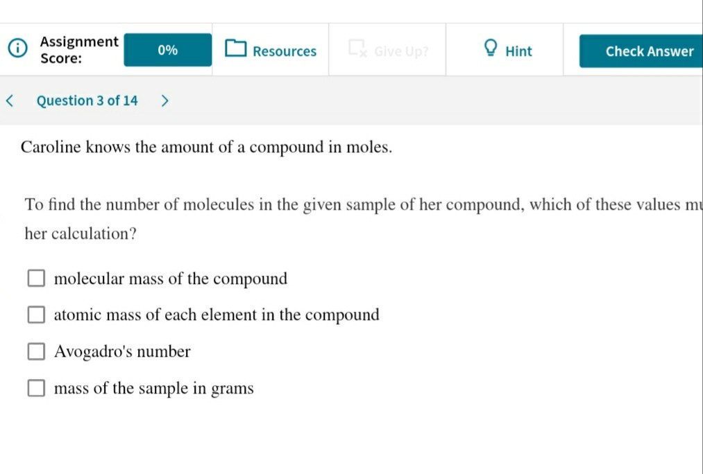 Solved Question 2 Of 14 > Determine The Molar Mass Of | Chegg.com