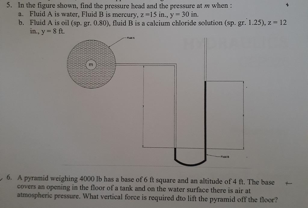 Solved In the figure shown, find the pressure head and the | Chegg.com