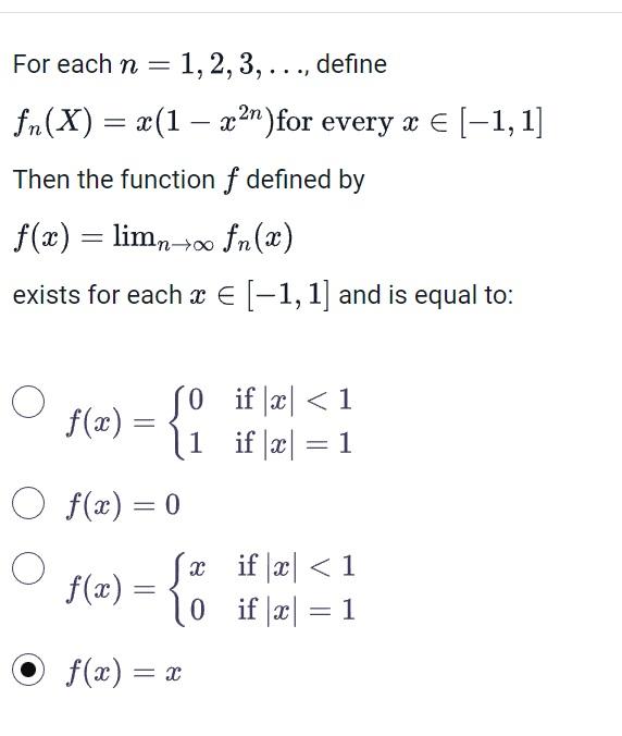 Solved For each n=1,2,3,…, define fn(X)=x(1−x2n) for every | Chegg.com