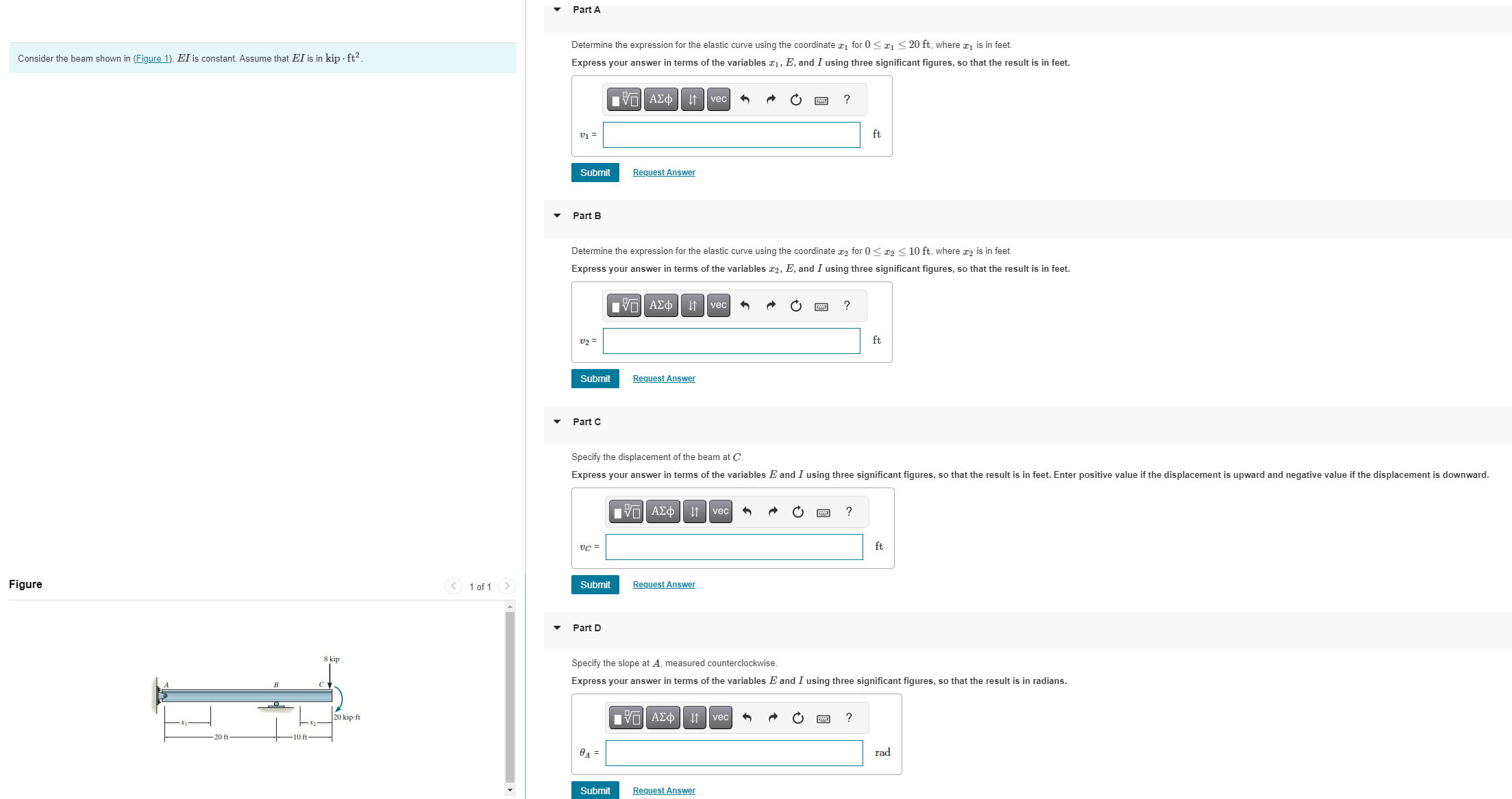 Solved Consider the beam shown in (Figure 1). EI is | Chegg.com