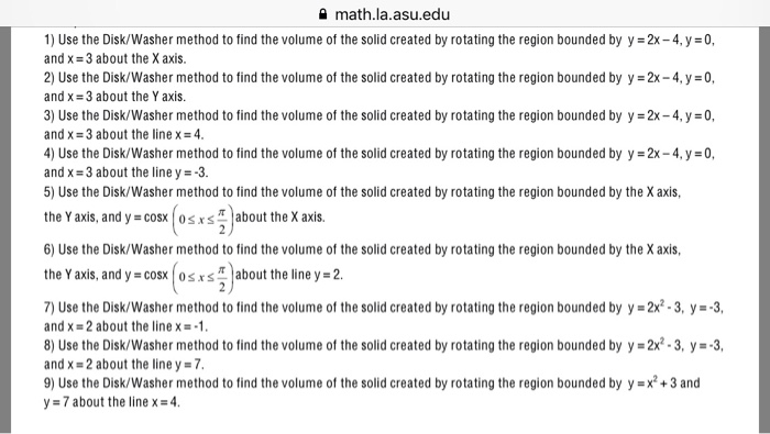 Solved: Math.la.asu.edu 1) Use The Disk/Washer Method To F... | Chegg.com
