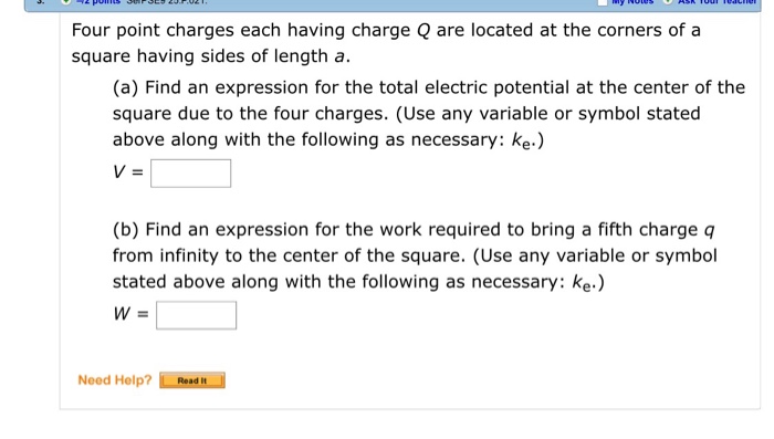 Solved Four point charges each having charge Q are located | Chegg.com