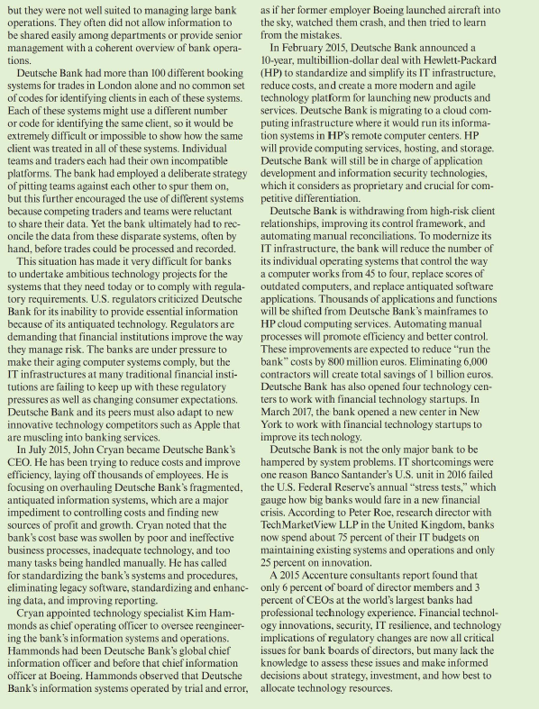 Solved Was Deutsche Bank using technology effectively to