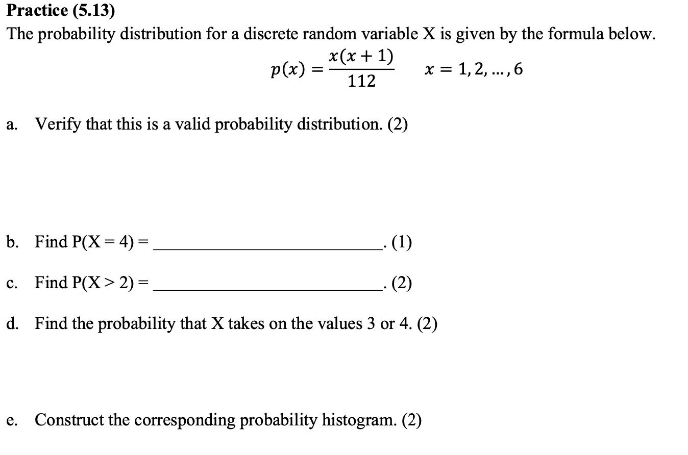 Solved Practice (5.13) The probability distribution for a | Chegg.com