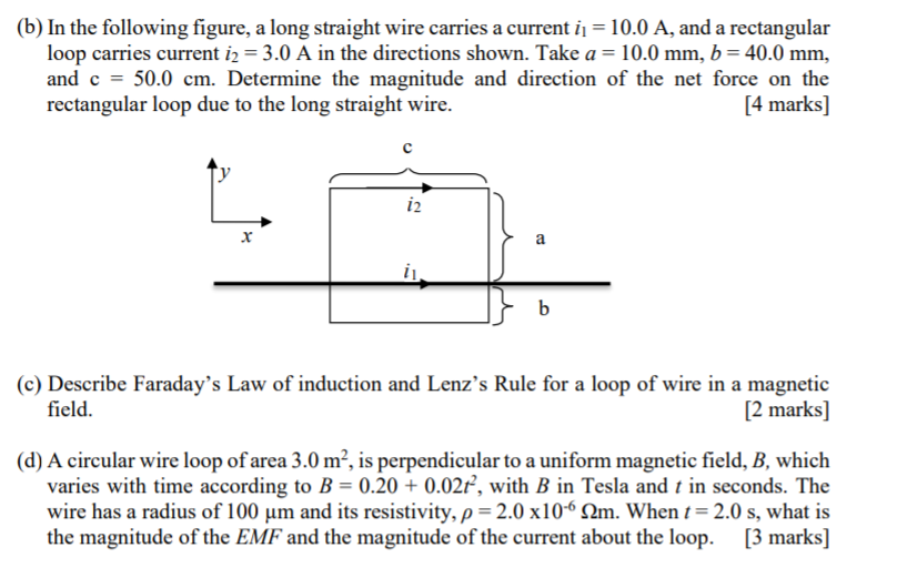 Solved (b) In the following figure, a long straight wire | Chegg.com