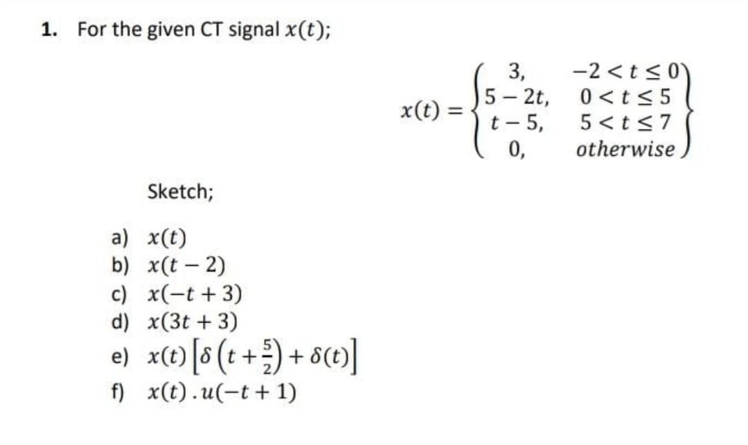 Solved 1. For the given CT signal x(t); | Chegg.com