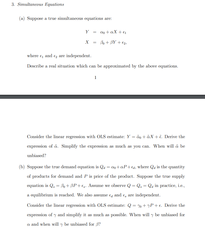 3 Simultaneous Equations A Suppose A True Simul Chegg Com