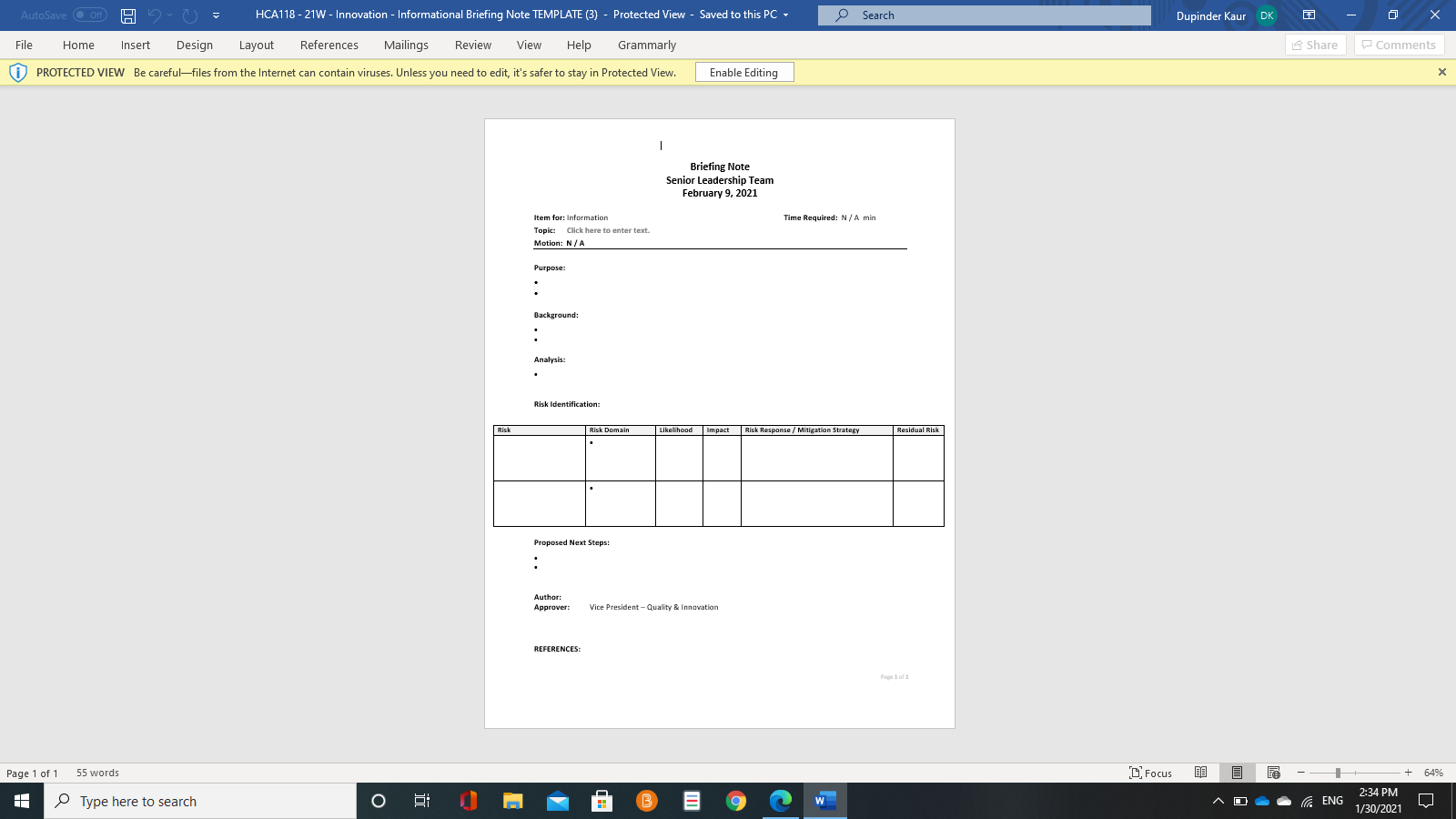 Solved Healthcare Administration HCA118 – 21W: INNOVATION IN | Chegg.com