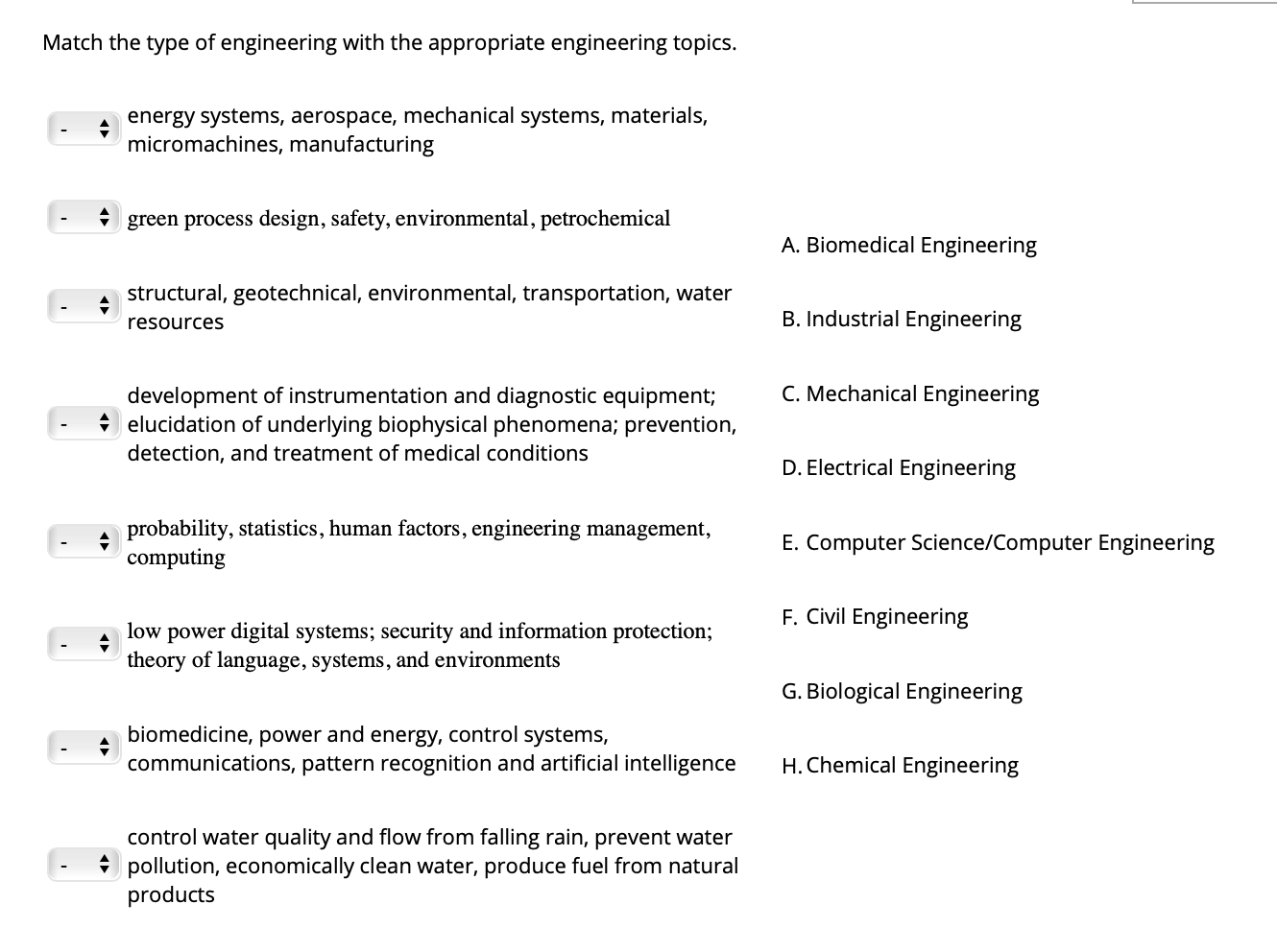 Match Engineering Solved Match the type of engineering with the appropriate | Chegg.com