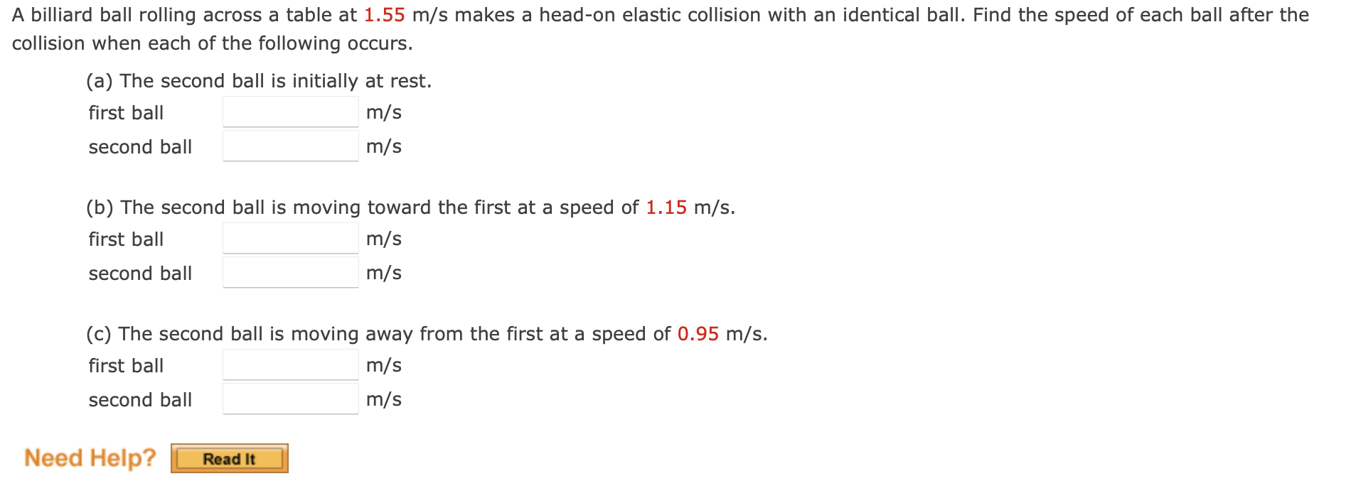 Solved A billiard ball rolling across a table at 1.55 m/s | Chegg.com