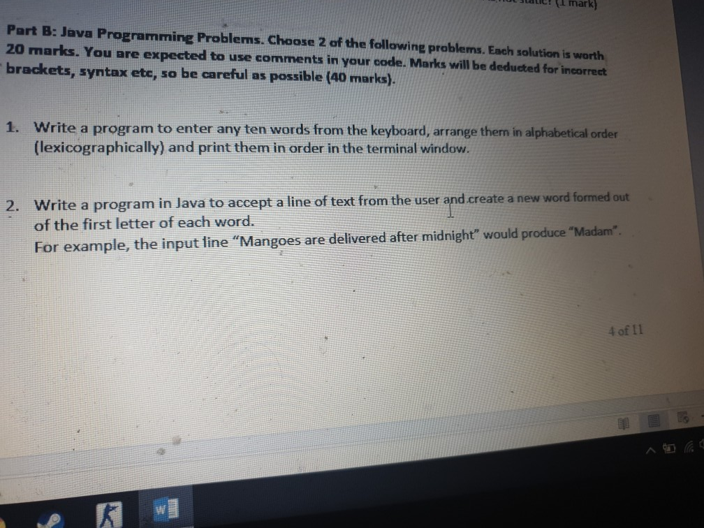 Solved I! (1 mark) Part B: Java Programmine Problems. Choose | Chegg.com