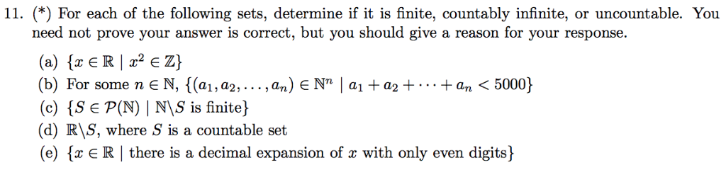 Solved 11. (*) For each of the following sets, determine if | Chegg.com