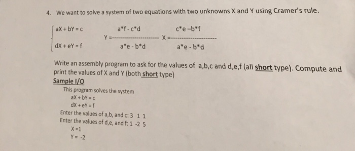 Solved We want to solve a system of two equations with two | Chegg.com