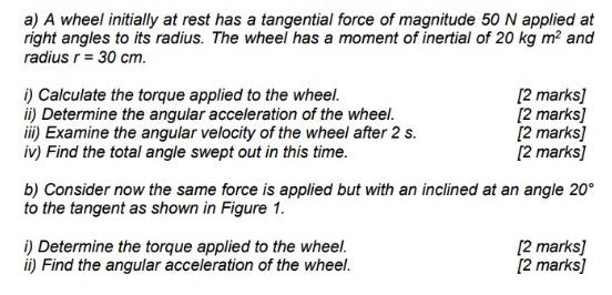 Solved a) A wheel initially at rest has a tangential force | Chegg.com