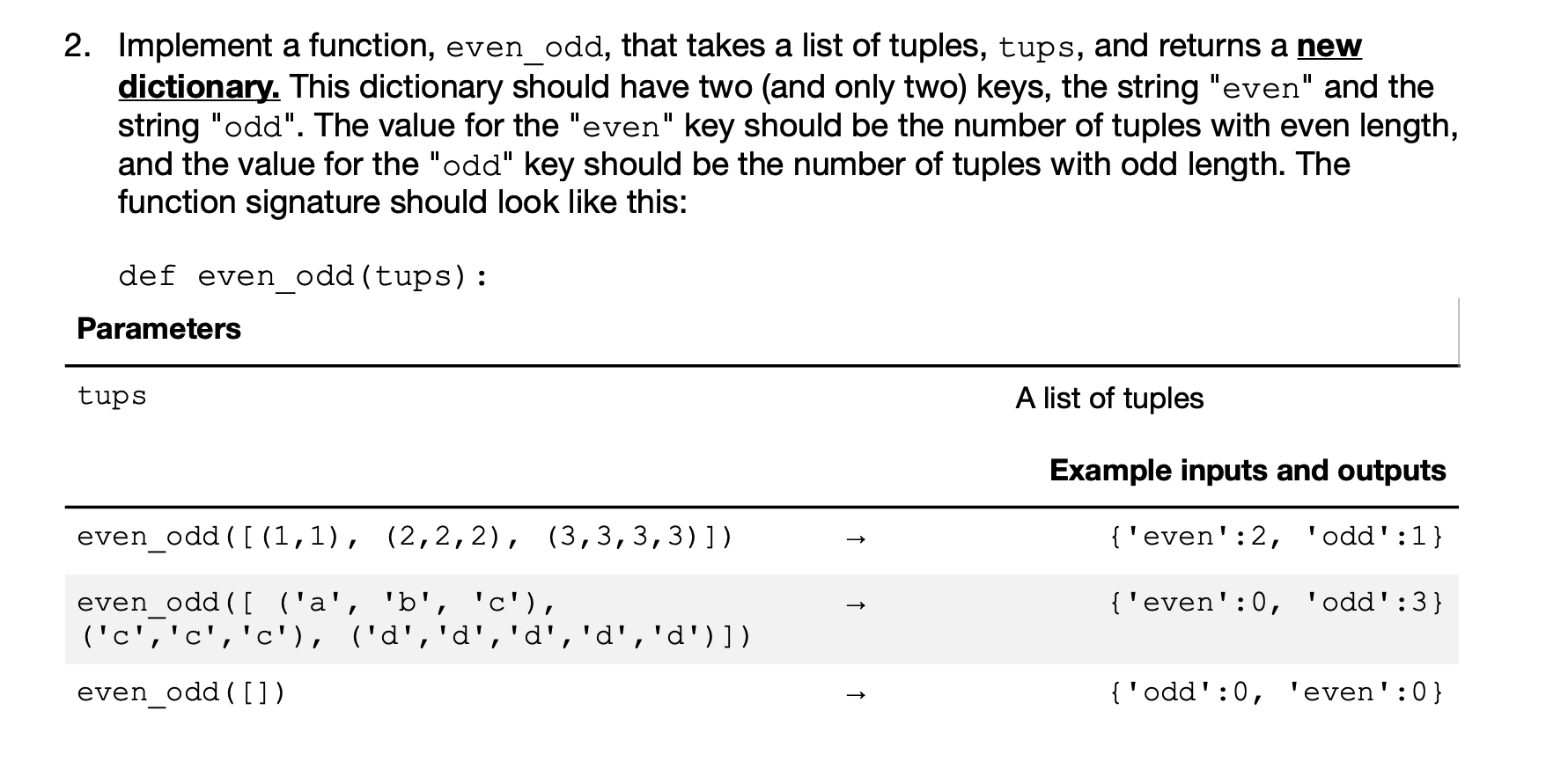 Solved 2. Implement a function, even_odd, that takes a list | Chegg.com