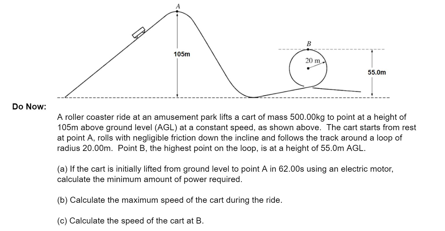 Solved 105m 55.0m Do Now A roller coaster ride at an Chegg