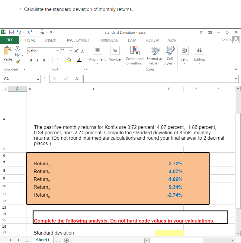 Solved 1. Calculate the standard deviation of monthly
