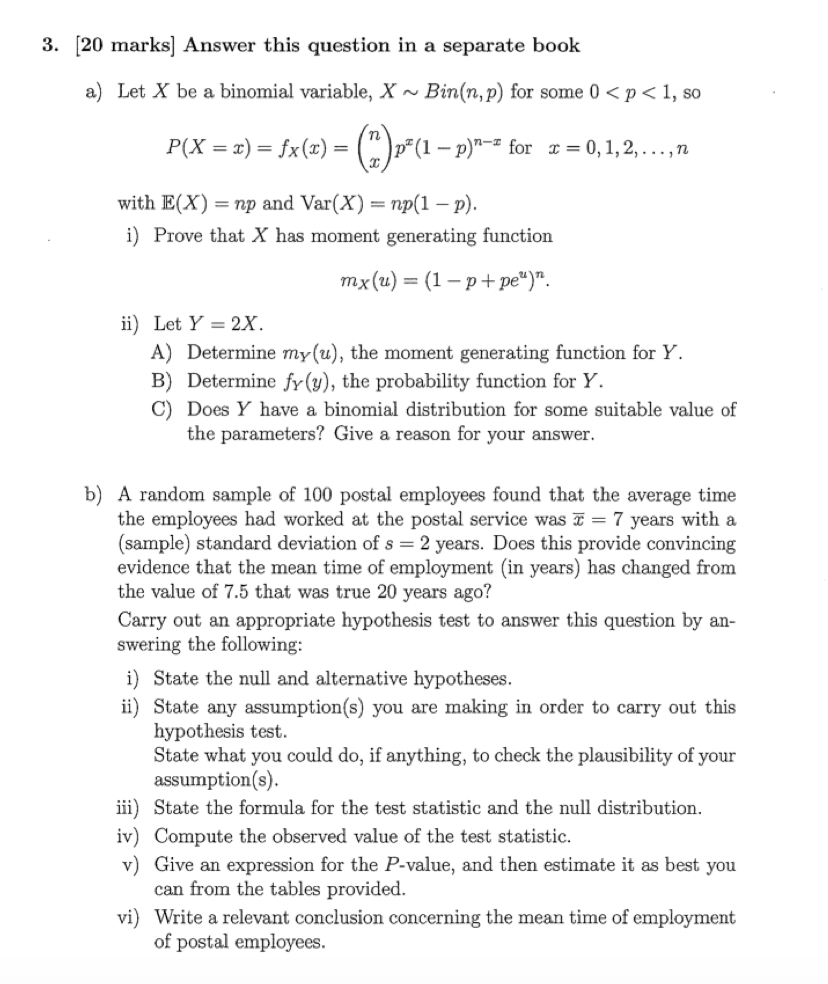 Solved 3. [20 marks] Answer this question in a separate book | Chegg.com