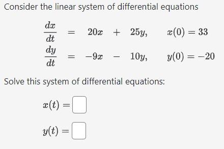 Consider the linear system of differential equations | Chegg.com