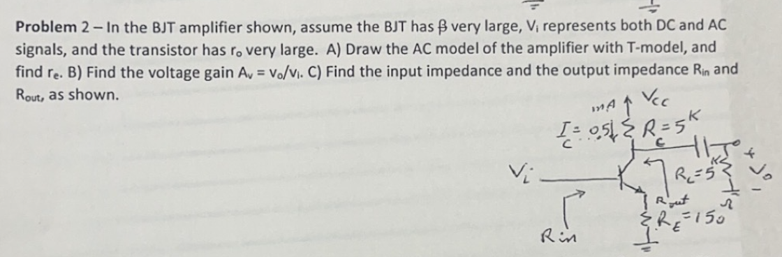 Solved Problem 2 - In The BJT Amplifier Shown, Assume The | Chegg.com