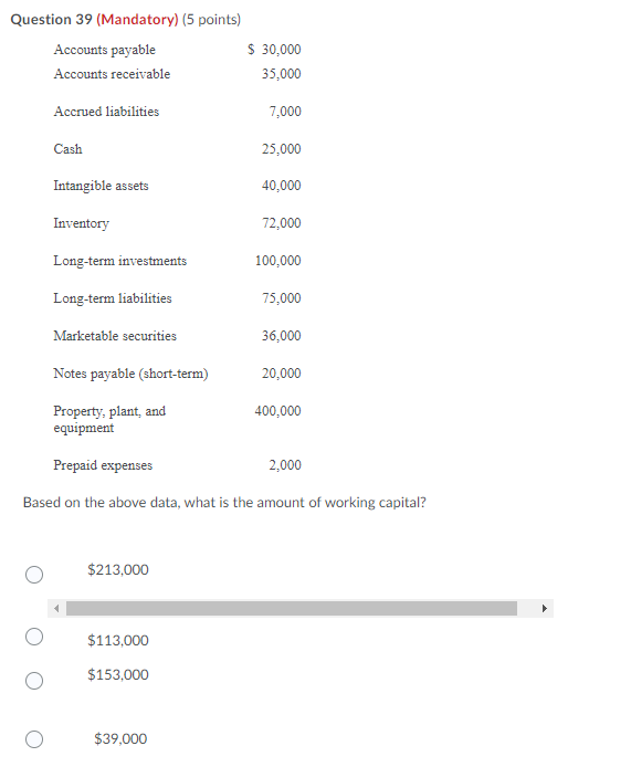 Solved Question 39 (Mandatory) (5 points) Accounts payable | Chegg.com