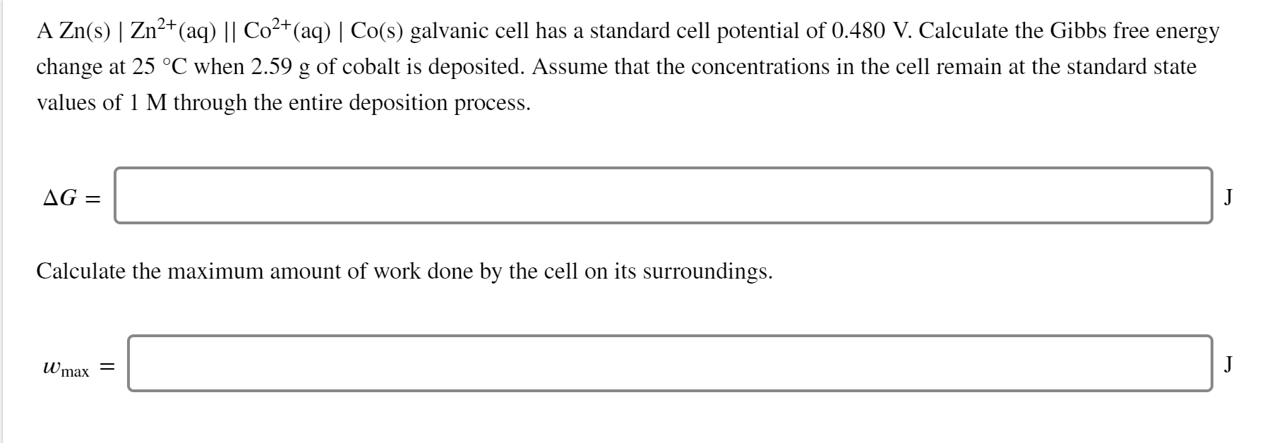 Solved A Zn(s) Zn2+(aq) Co2+(aq) Co(s) galvanic cell