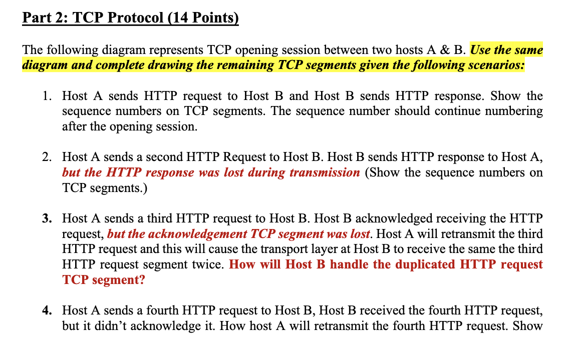 Part 2: TCP Protocol (14 Points) The following | Chegg.com