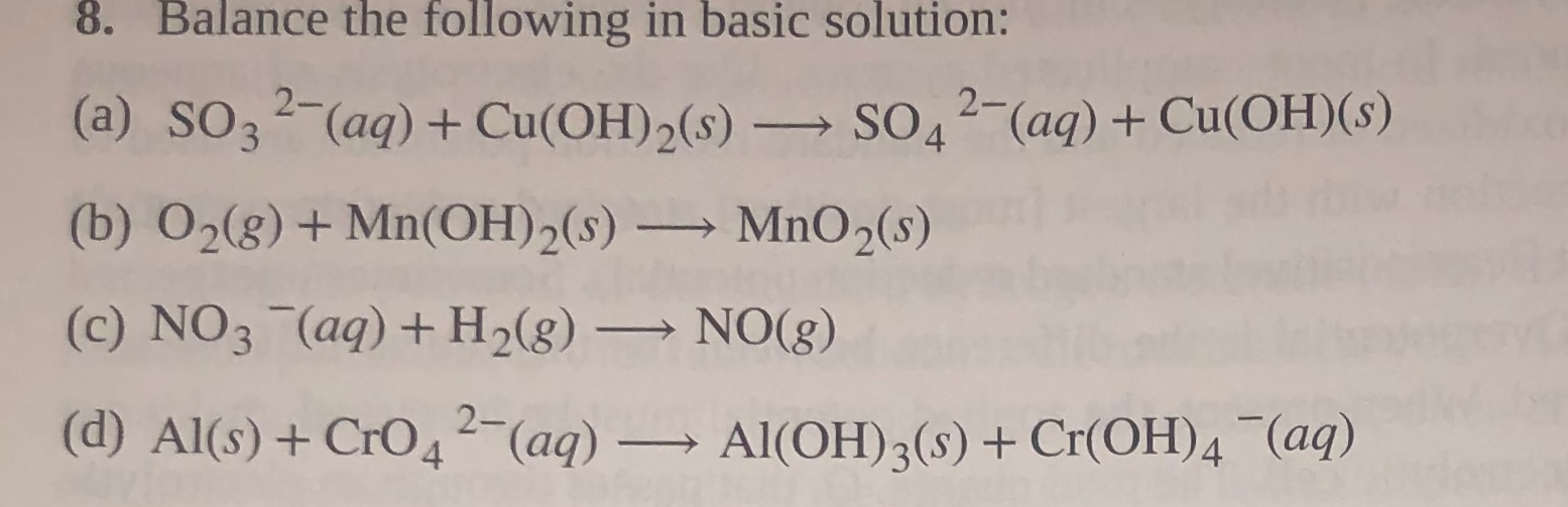 Solved 8. Balance The Following In Basic Solution: (a) S03 | Chegg.com