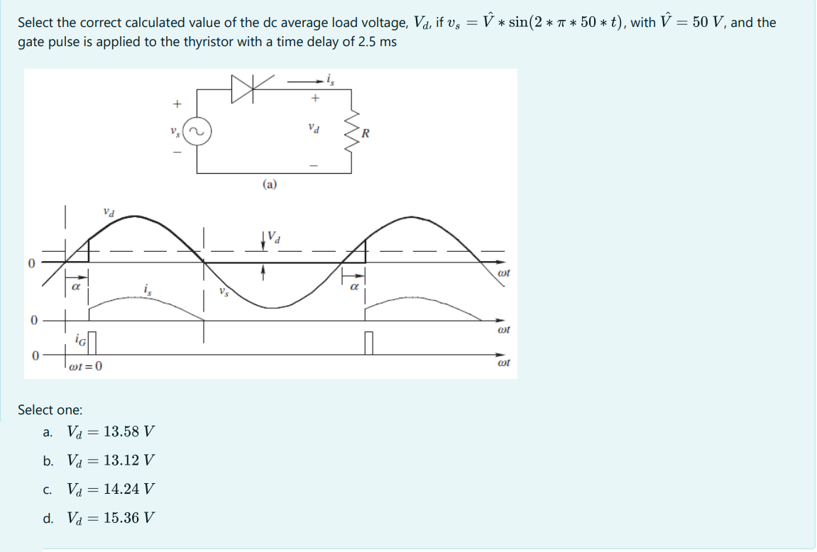 Solved Select The Correct Calculated Value Of The Dc Aver Chegg Com