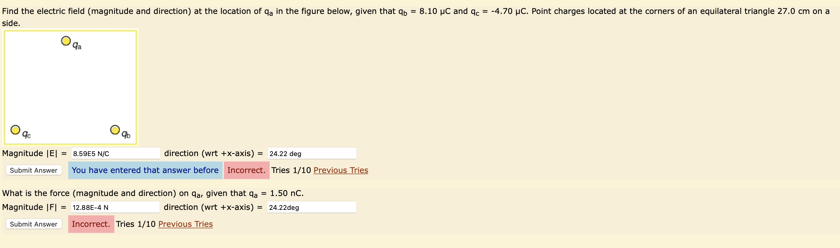 Solved Calculate The Magnitude Of The Electric Field At T Chegg Com