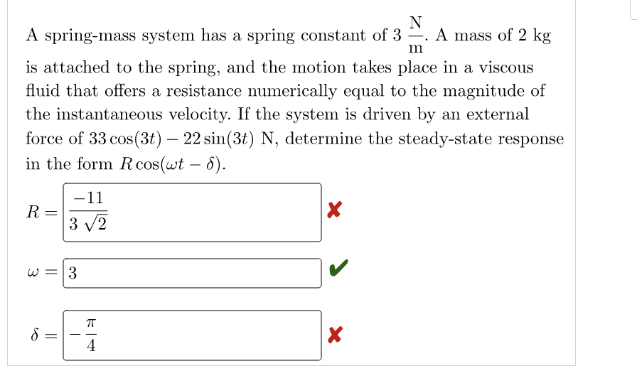 Solved A spring-mass system has a spring constant of 3mN. A | Chegg.com