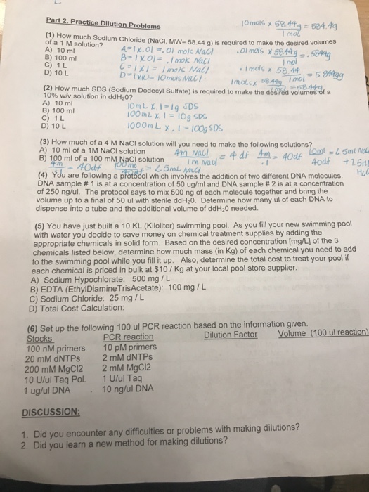 Solved Part 2. Practice Dilution Problems (1) How much