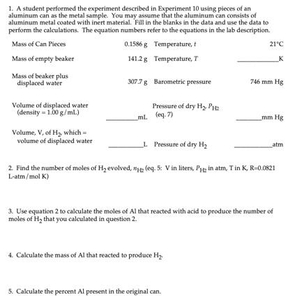 Solved 1. A student performed the experiment described in | Chegg.com