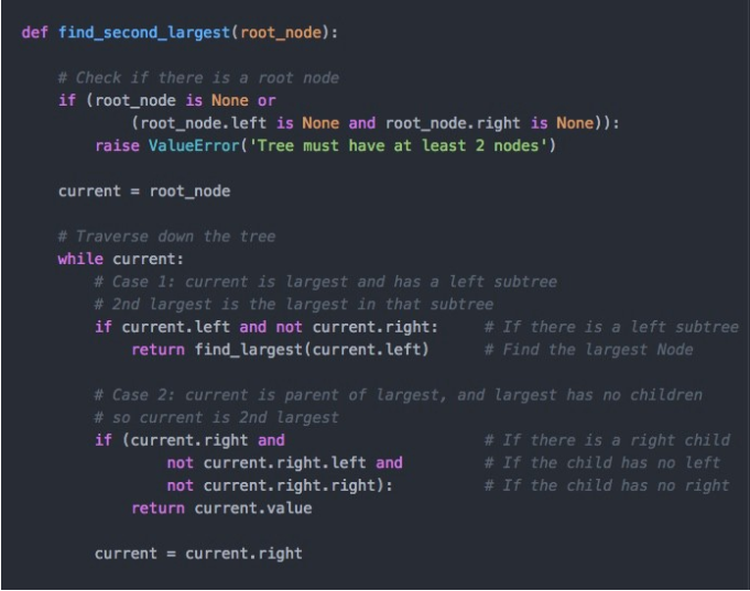 Solved def find_largest (root_node): current = root_node # | Chegg.com