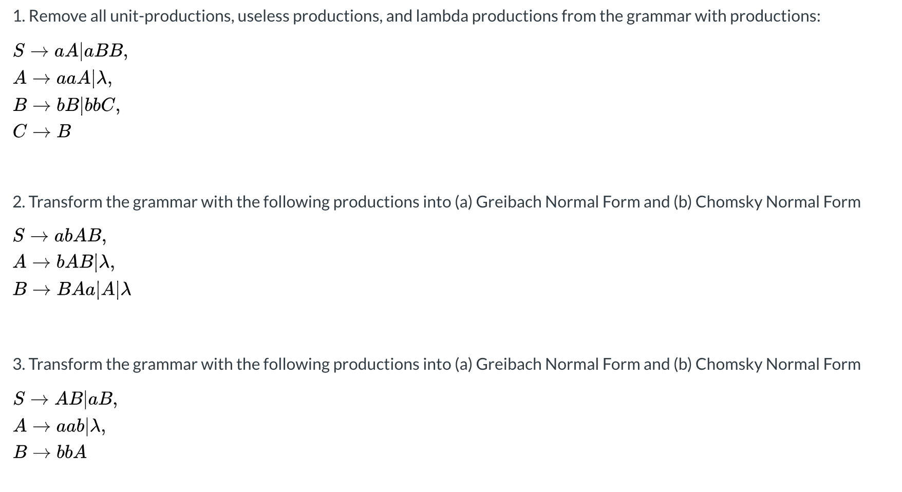 Solved 1. Remove All Unit-productions, Useless Productions, | Chegg.com